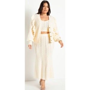 ELOQUII Cabled Sweater Cream Knit Maxi Skirt